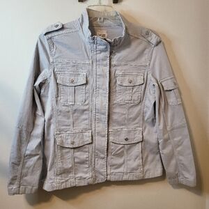 Kensie Jeans Light Gray Denim Women's Jacket Lightweight Utility Coat Large